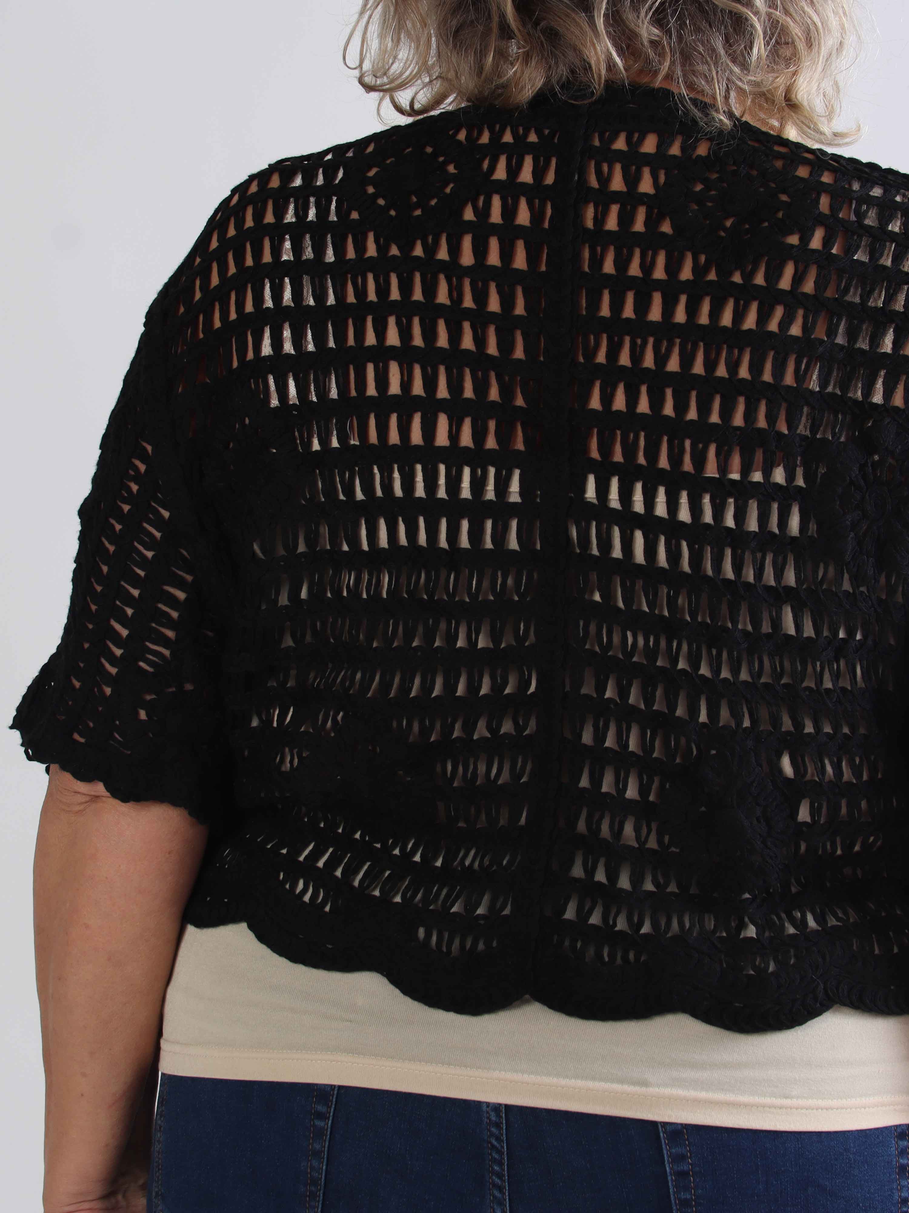 Siri - Hæklet plus size cardigan i bomuld med fint hulmønster